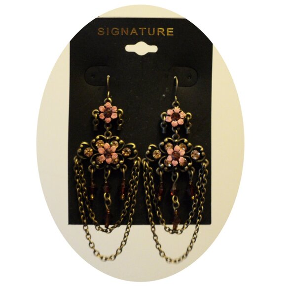 NEW Handcrafted Long Drop Floral Crystal Dangle Earrings Women Fashion Jewelry - Picture 1 of 5